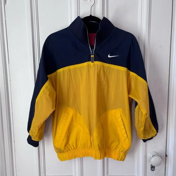 Vintage 90’s Nike Reversible Quarter Zip Windbreaker Jacket Red/Navy/Yellow M - Picture 8 of 15